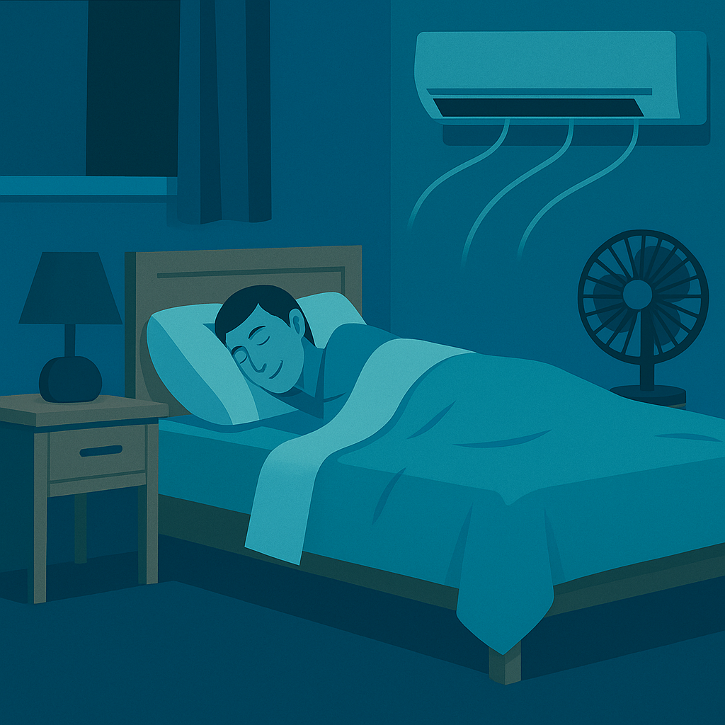 Cool dark bedroom shows sleep-friendly environment aligned with circadian rhythm